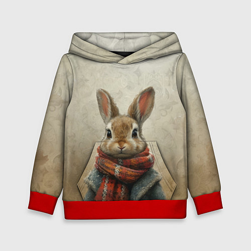 Детская толстовка Кролик в шарфе / 3D-Красный – фото 1