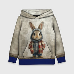 Толстовка-худи детская Кролик в пальто, цвет: 3D-синий