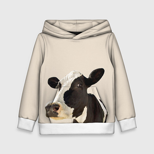 Детская толстовка Корова на бежевом фоне / 3D-Белый – фото 1