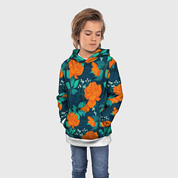 Толстовка-худи детская Паттерн с оранжевыми цветами, цвет: 3D-белый — фото 2