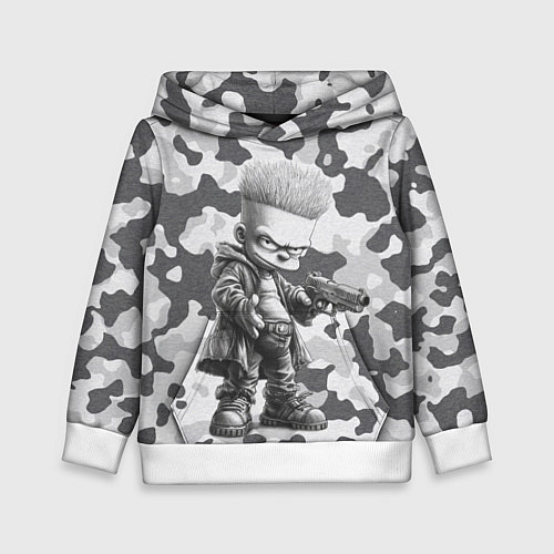 Детская толстовка Барт с пистолетом - hand drawn style / 3D-Белый – фото 1
