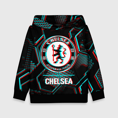 Детская толстовка Chelsea FC в стиле glitch на темном фоне / 3D-Черный – фото 1