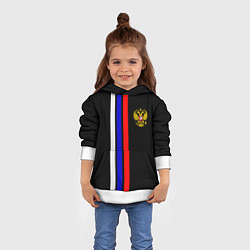 Толстовка-худи детская Герб РФ триколор полосы, цвет: 3D-белый — фото 2