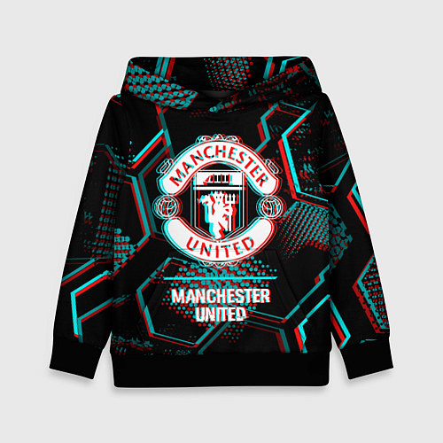 Детская толстовка Manchester United FC в стиле glitch на темном фоне / 3D-Черный – фото 1