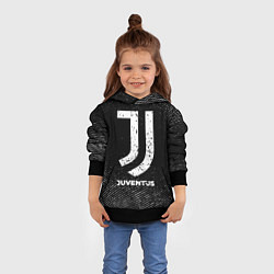 Толстовка-худи детская Juventus с потертостями на темном фоне, цвет: 3D-черный — фото 2