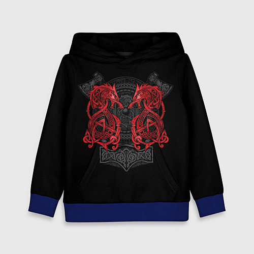 Детская толстовка Кельтский узор с волком и топорами / 3D-Синий – фото 1