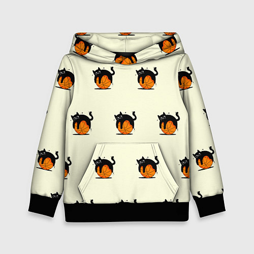 Детская толстовка Черный котик на баскетбольном мяче узор / 3D-Черный – фото 1