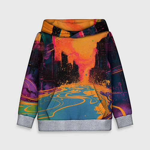 Детская толстовка Абстрактная городская улица со зданиями и река / 3D-Меланж – фото 1
