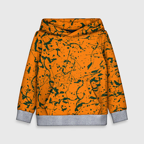 Детская толстовка Оранжевый с брызгами зеленой краски / 3D-Меланж – фото 1
