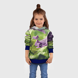 Толстовка-худи детская Геометрический пейзаж фиолетовый и зеленый, цвет: 3D-синий — фото 2