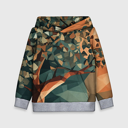 Детская толстовка Полигональное дерево с зелеными листьями / 3D-Меланж – фото 1
