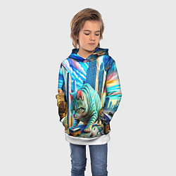 Толстовка-худи детская Котзила пародия гигантский монстр, цвет: 3D-белый — фото 2