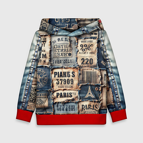 Детская толстовка Пэчворк джинсы из Парижа / 3D-Красный – фото 1