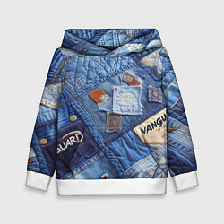 Толстовка-худи детская Vanguard jeans patchwork - ai art, цвет: 3D-белый