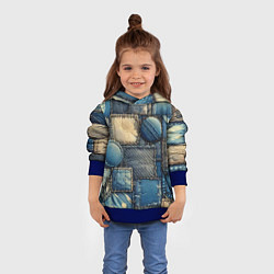 Толстовка-худи детская Denim patchwork - ai art, цвет: 3D-синий — фото 2