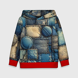 Толстовка-худи детская Denim patchwork - ai art, цвет: 3D-красный