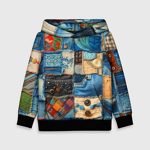 Детская толстовка Vanguard denim patchwork - ai art / 3D-Черный – фото 1