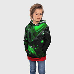 Толстовка-худи детская Green dark abstract geometry style, цвет: 3D-красный — фото 2