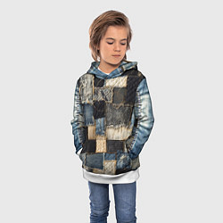 Толстовка-худи детская Заплатки пэчворк на джинсе, цвет: 3D-белый — фото 2