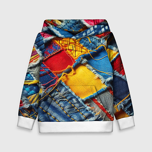 Детская толстовка Colorful denim patchwork - ai art / 3D-Белый – фото 1