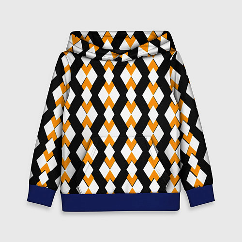 Детская толстовка Жёлтые и белые ромбы на чёрном фоне / 3D-Синий – фото 1