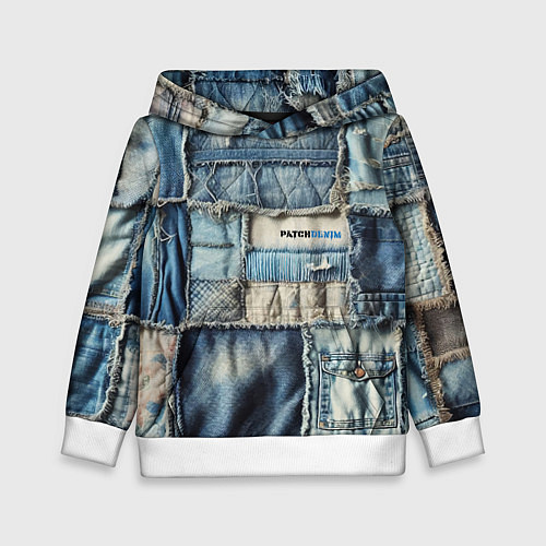 Детская толстовка Patchwork denim - vogue / 3D-Белый – фото 1