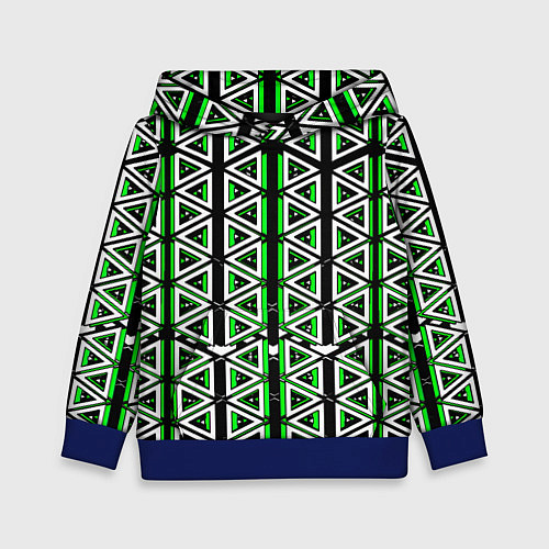 Детская толстовка Бело-зелёные треугольники на чёрном фоне / 3D-Синий – фото 1