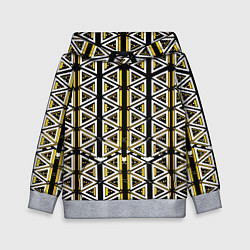 Толстовка-худи детская Жёлто-белые треугольники на чёрном фоне, цвет: 3D-меланж