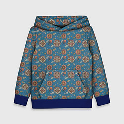Толстовка-худи детская Цветочный узор в стиле бохо на синем, цвет: 3D-синий