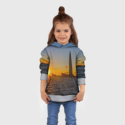 Толстовка-худи детская Здание Лахта-центра на фоне заката Санкт-Петербург, цвет: 3D-меланж — фото 2