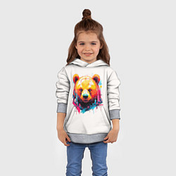 Толстовка-худи детская Мишка в городе: голова медведя на фоне красочного, цвет: 3D-меланж — фото 2