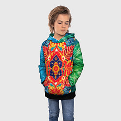 Толстовка-худи детская Традиционный индонезийский цветочный узор в стиле, цвет: 3D-черный — фото 2