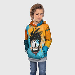 Толстовка-худи детская Красочный человечек веселым лицом, цвет: 3D-меланж — фото 2