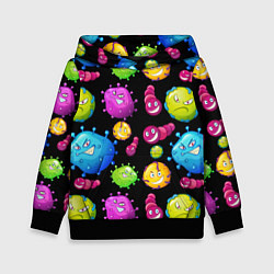 Толстовка-худи детская Смешные бактерии паттерн, цвет: 3D-черный