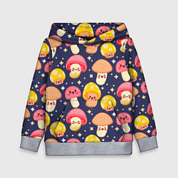 Толстовка-худи детская Веселые грибочки паттерн, цвет: 3D-меланж