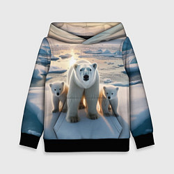 Толстовка-худи детская Polar bear with her cubs - ai art, цвет: 3D-черный