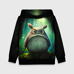 Толстовка-худи детская Тоторо в лесу от нейросети, цвет: 3D-черный