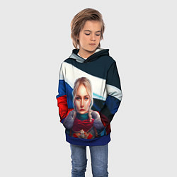 Толстовка-худи детская Блондинка с косами - флаг России, цвет: 3D-синий — фото 2
