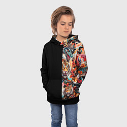 Толстовка-худи детская Тату ирезуми дракона тигр лис и самурай, цвет: 3D-черный — фото 2