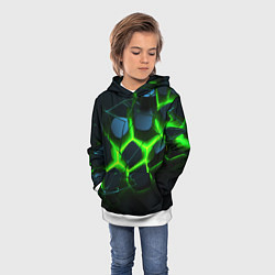 Толстовка-худи детская Зеленый неон и разлом плит, цвет: 3D-белый — фото 2