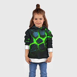 Толстовка-худи детская Зеленый неон и разлом плит, цвет: 3D-белый — фото 2