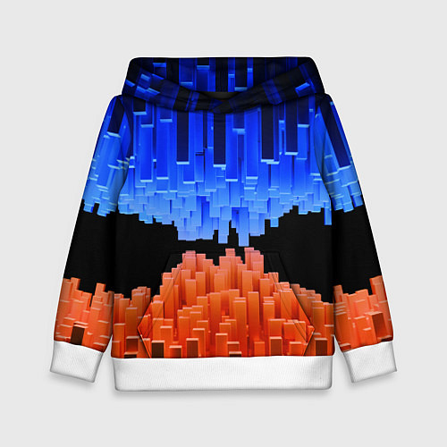 Детская толстовка Стягивающиеся в центре синие и оранжевые блоки / 3D-Белый – фото 1