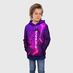 Толстовка-худи детская Samurai неоновый блоки киберпанк, цвет: 3D-синий — фото 2