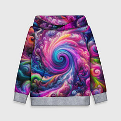 Толстовка-худи детская Абстракция, водоворот из ярких красок, цвет: 3D-меланж