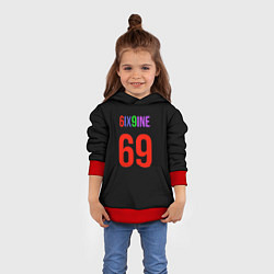 Толстовка-худи детская 6ix9ine logo, цвет: 3D-красный — фото 2