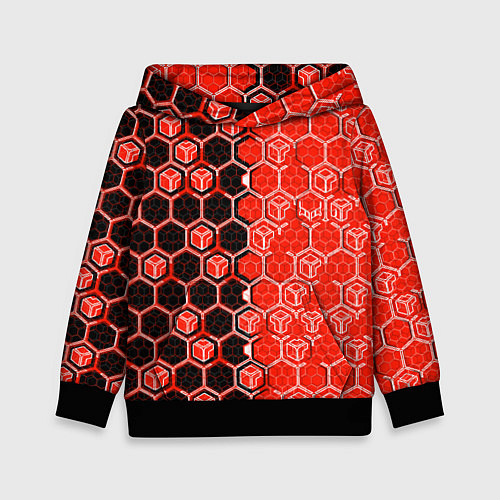 Детская толстовка Техно-киберпанк шестиугольники красный и чёрный / 3D-Черный – фото 1