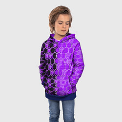 Толстовка-худи детская Техно-киберпанк шестиугольники фиолетовый и чёрный, цвет: 3D-синий — фото 2