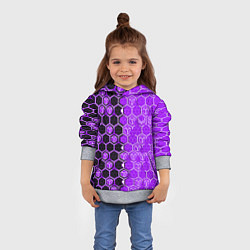 Толстовка-худи детская Техно-киберпанк шестиугольники фиолетовый и чёрный, цвет: 3D-меланж — фото 2