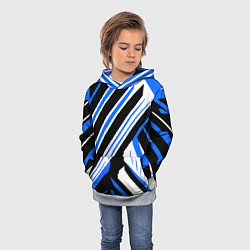Толстовка-худи детская Чёрно-синие полосы на белом фоне, цвет: 3D-меланж — фото 2