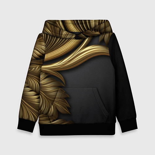 Детская толстовка Золотые объемные листья на черном / 3D-Черный – фото 1